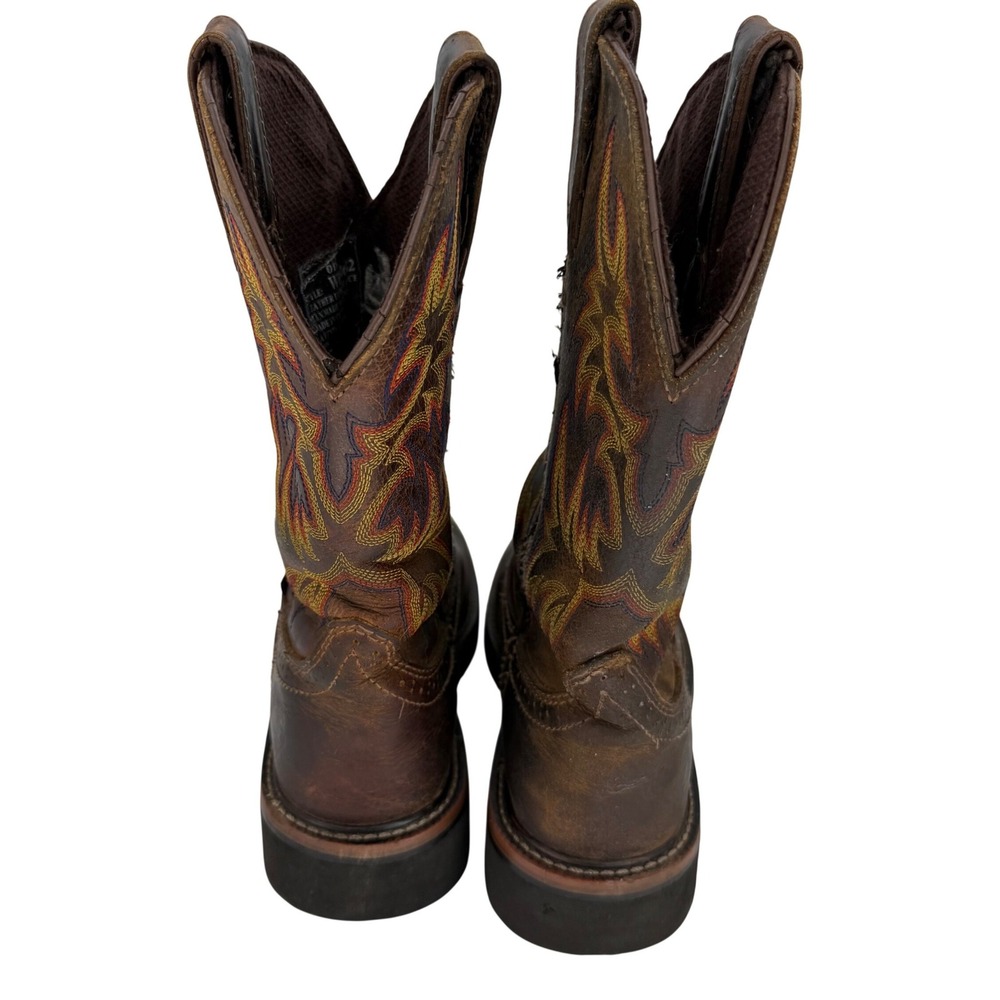 Justin Steel Toe Western Ranch Cowgirl Work Boots Brown Leather Womens 6B - Picture 6 of 13